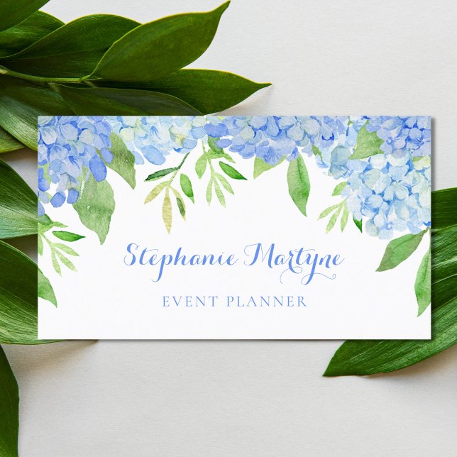 Moderne Blumenblauer Hydrangea Foliage Wasserfarbe Visitenkarte (Von Creator hochgeladen)