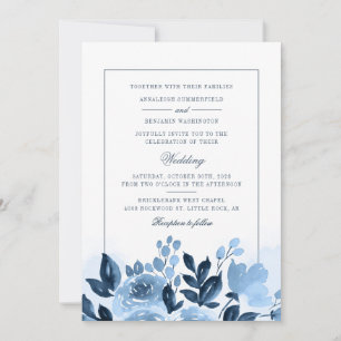 Moderne Blumenblauer Wasserfarben Blume Hochzeit Einladung