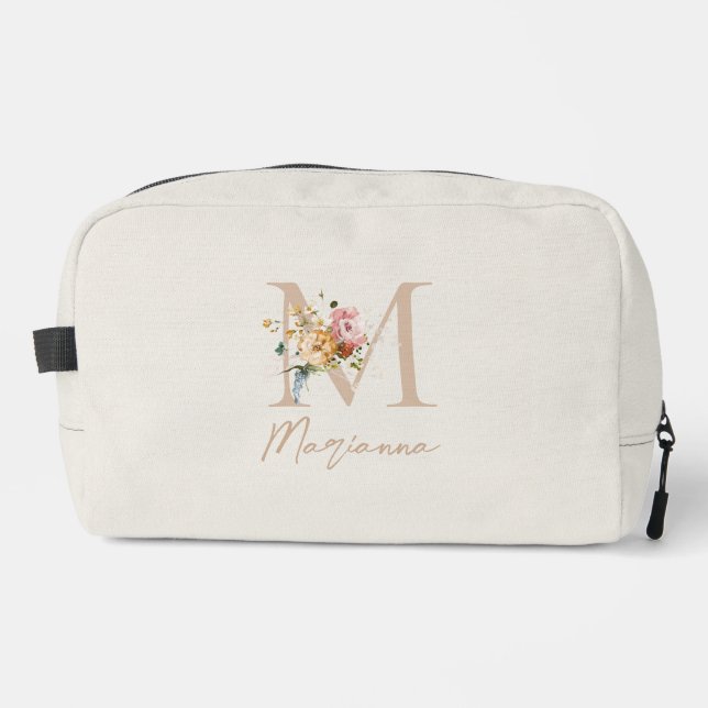 Moderne Blumengebinde-Monogramm  Waschbeutel (Vorderseite)