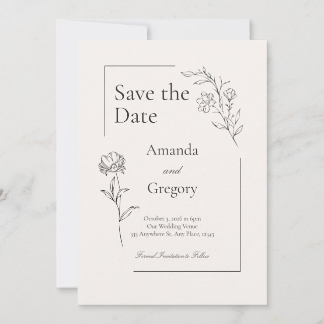 Moderne blumengeschmückte Save the Date Hochzeitse Einladung (Vorderseite)