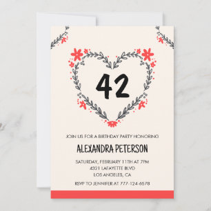 Moderne Blumenherzen für sie zum 42. Geburtstag fü Einladung
