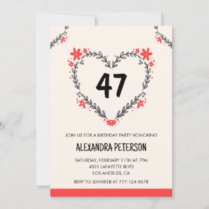 Moderne Blumenherzen für sie zum 47. Geburtstag fü Einladung