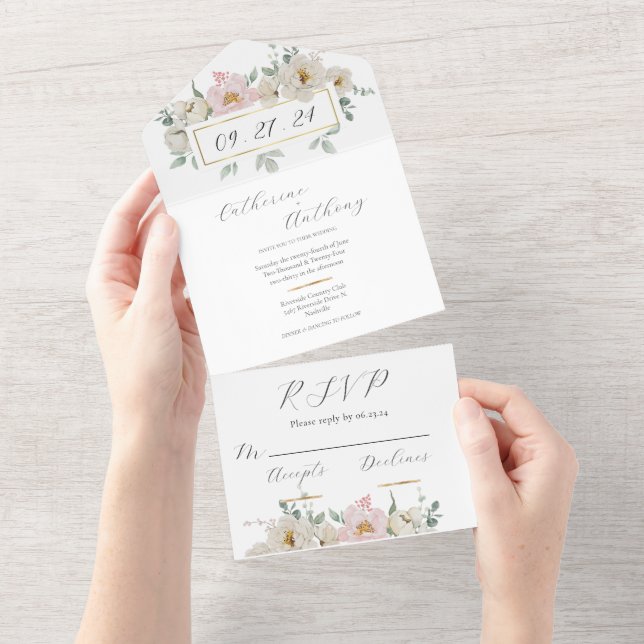 Moderne Blumenhochzeit All In One Einladung (Abreißen)
