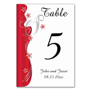 Moderne Blumenhochzeit   Deep Red and Silver Tischnummer