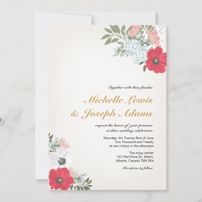 Moderne Blumenhochzeit Einladung (Vorderseite)