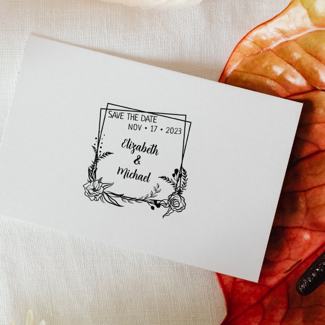 Moderne Blumenhochzeit Save the Date Gummistempel (Von Creator hochgeladen)