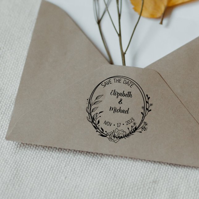 Moderne Blumenhochzeit Save the Date Gummistempel (Von Creator hochgeladen)