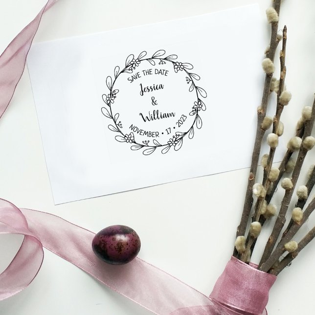 Moderne Blumenhochzeit Save the Date Gummistempel (Von Creator hochgeladen)