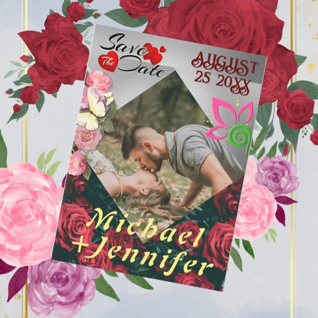 Moderne Blumenhochzeit Save the Date maßgeschneide Einladung (Von Creator hochgeladen)