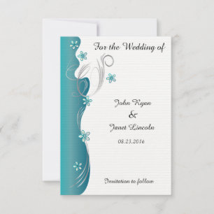 Moderne Blumenhochzeit Türkis und Silber Save The Date