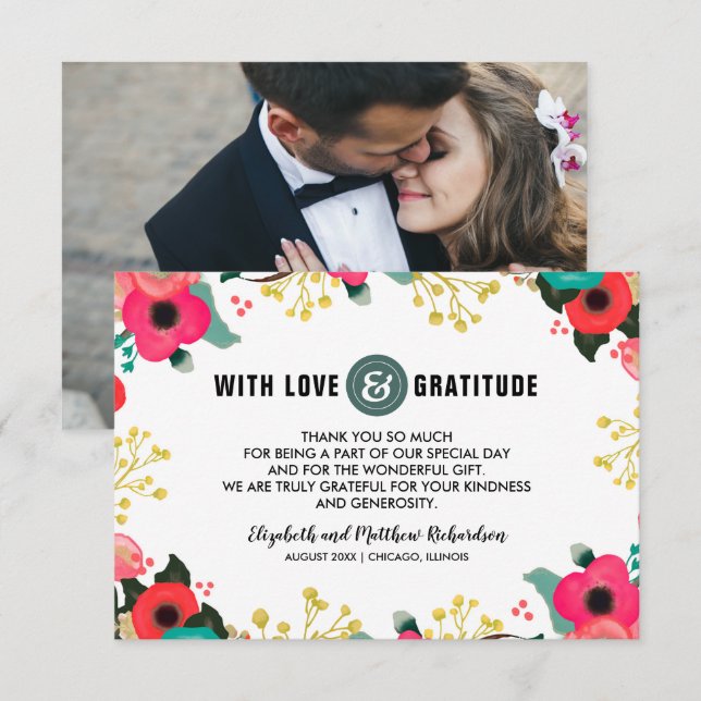 Moderne Blumenhochzeit Vielen Dank für Ihre Fotoka Dankeskarte (Vorne/Hinten)