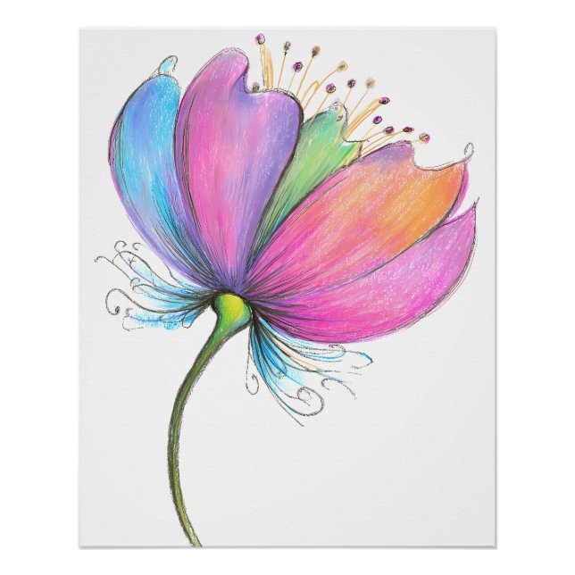 Moderne Blumenillustration in kräftigen Farben Poster (Vorderseite)