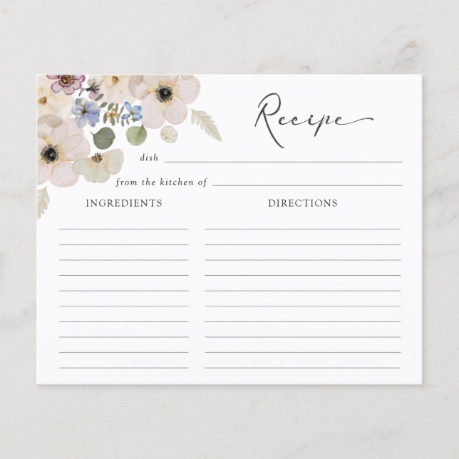 Moderne Blumenkarte Brautparty Rezept Card (Vorderseite)