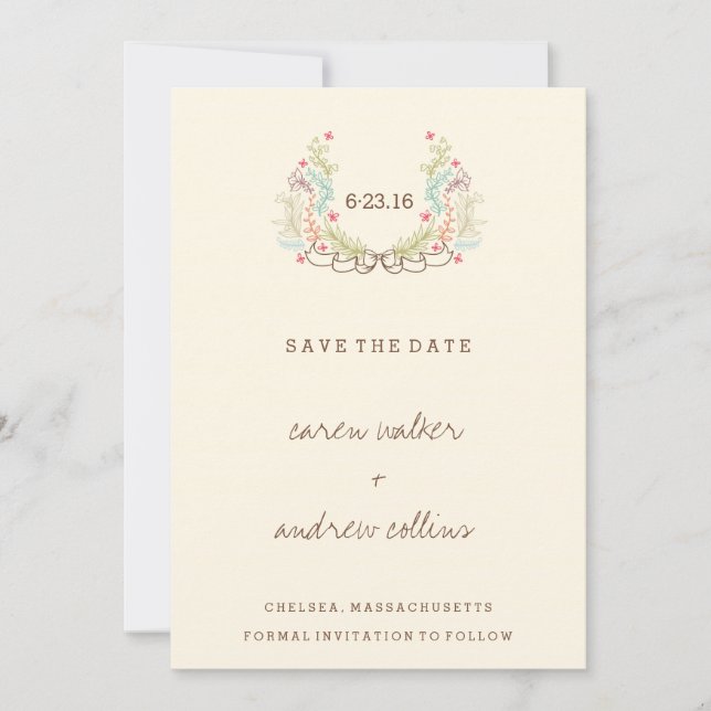 Moderne Blumenkleider Save the Date Karte (Vorderseite)