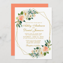 Moderne Blumenkoralle Gold Geometric Wedding
