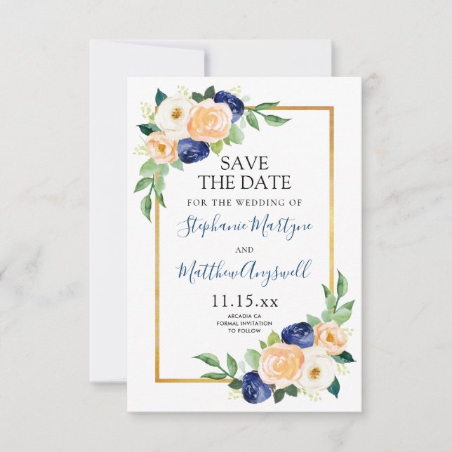 Moderne Blumenkorallenhochzeit Save The Date (Vorderseite)