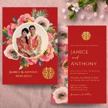 Moderne Blumenkranz-Paar chinesische Hochzeitsfoto