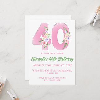 moderne Blumenladen zum 40. Geburtstag Einladung