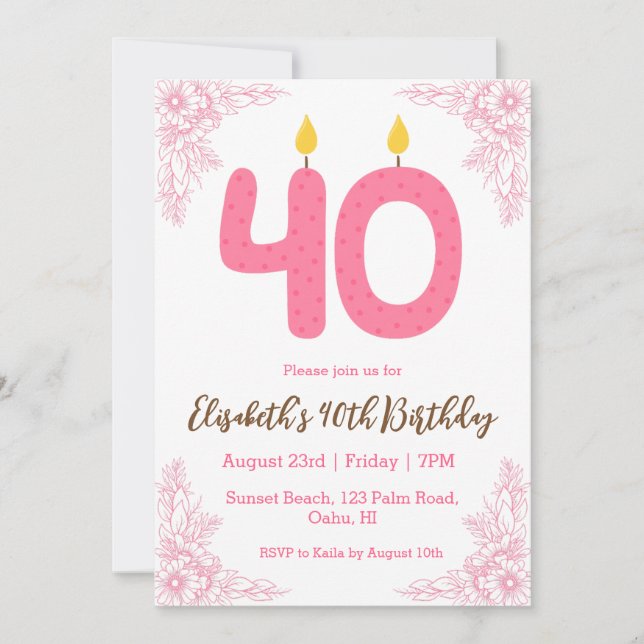 moderne Blumenladen zum 40. Geburtstag Einladung (Vorderseite)