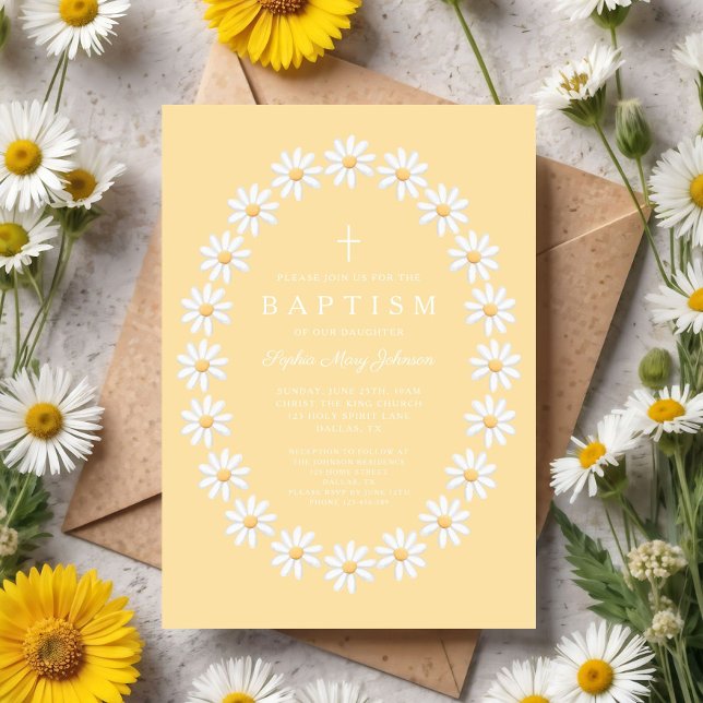 Moderne Blumenmädchen-Taufe mit Gänseblümchen Einladung (Modern Floral Daisies Girl Baptism Invitation)