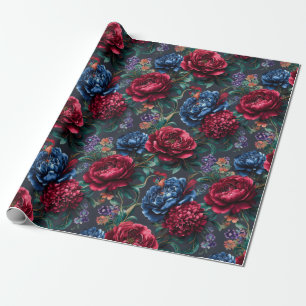 Moderne Blumenmuster in Juwelentönen Geschenkpapier