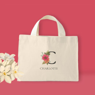 Moderne Blumenpersonalisierbare monogrammierte Min Mini Stoffbeutel
