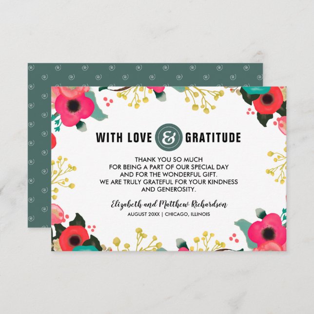 Moderne Blumenrosa Aquamarine Hochzeit Dankeschön  Dankeskarte (Vorne/Hinten)