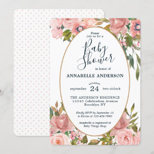 Moderne Blumenrosa Blush Gold Garden Baby Dusche Einladung
