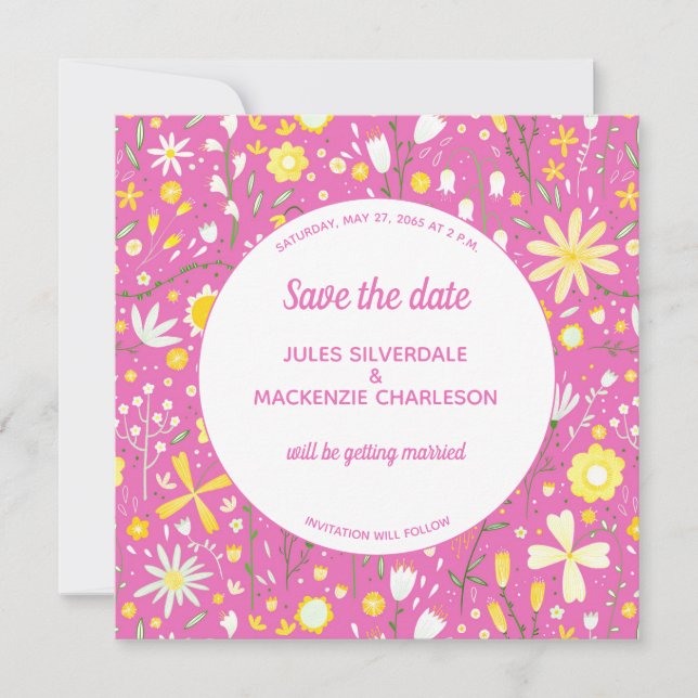 Moderne Blumenrosa Hochzeit Save The Date (Vorderseite)