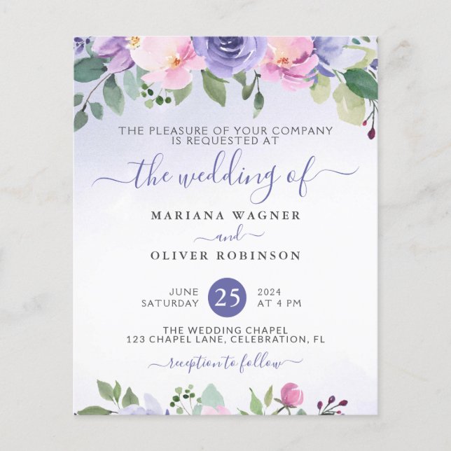 Moderne Blumenrosa Hochzeitseinladung Flyer (Vorne)