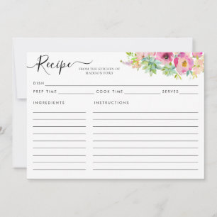 Moderne Blumenrosa Rezeptkarte