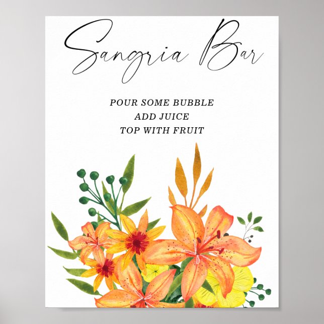 Moderne Blumensangria Bar Poster (Vorne)