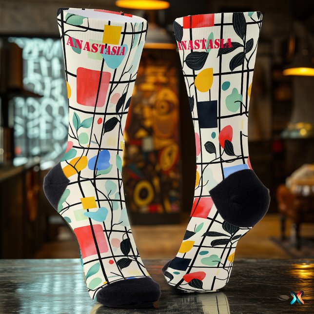 Moderne Blumensocken mit geometrischem Gitterdesig Socken (Von Creator hochgeladen)