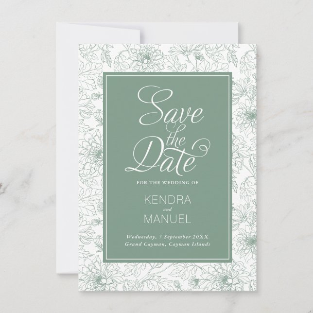 Moderne Blumentoilette Grüne Hochzeit Save The Date (Vorderseite)