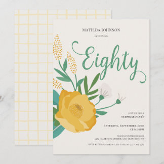 Moderne Blumenüberraschung 80. Geburtstagsparty Einladung