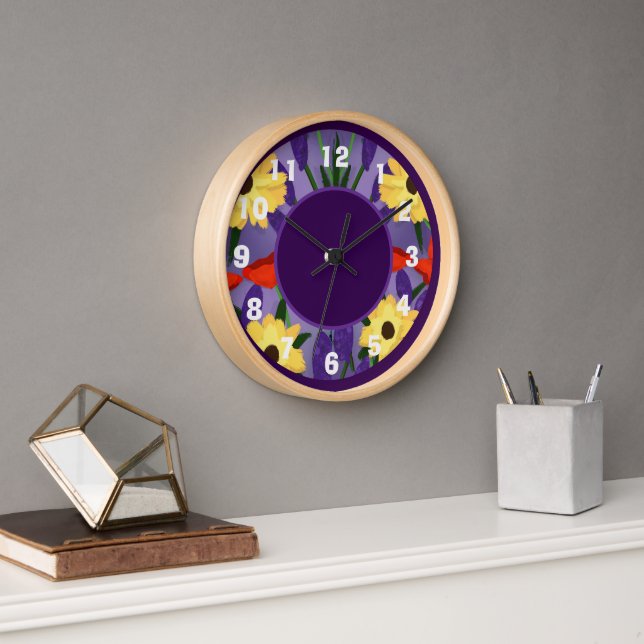 Moderne Blumenuhr - Lila Uhr (Büro)