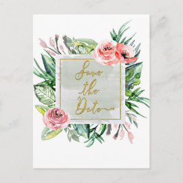 Moderne Blumenwasserfarbe Save the Date Hochzeit Ankündigungspostkarte