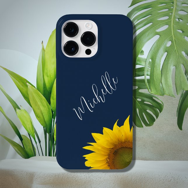 Moderne Blumenzangen Sonnenblumen Navy Blau Case-Mate iPhone Hülle (Von Creator hochgeladen)