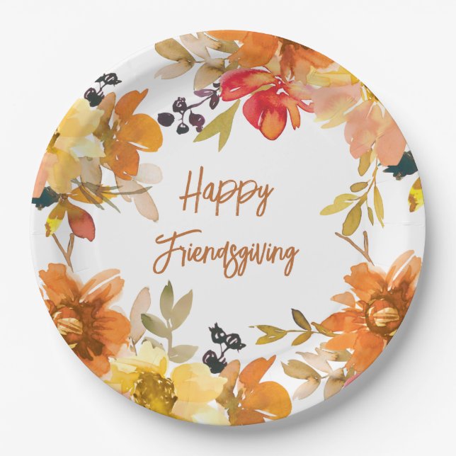 Moderne Blumige Friendsgiving  Pappteller (Vorderseite)
