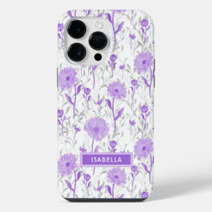 Moderne Blumige Mädchenhafte Lila Blumen Stylische iPhone 14 Pro Max Hülle