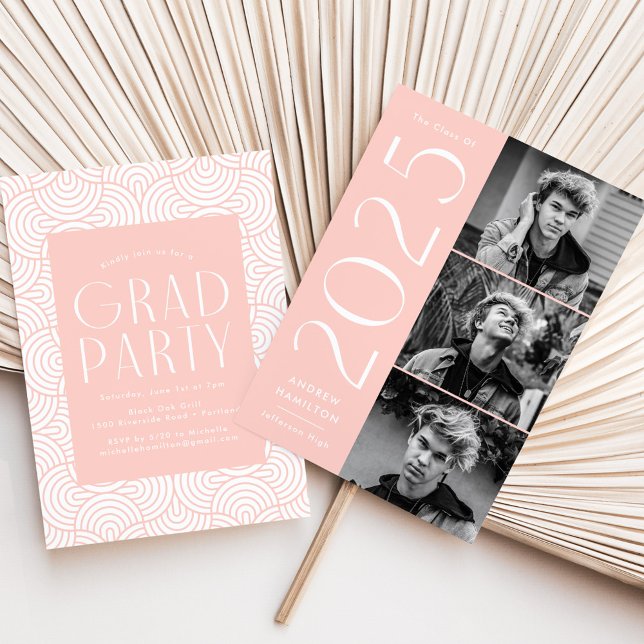 Moderne Blush 3 Foto Graduation Party 2025 Einladung (Von Creator hochgeladen)