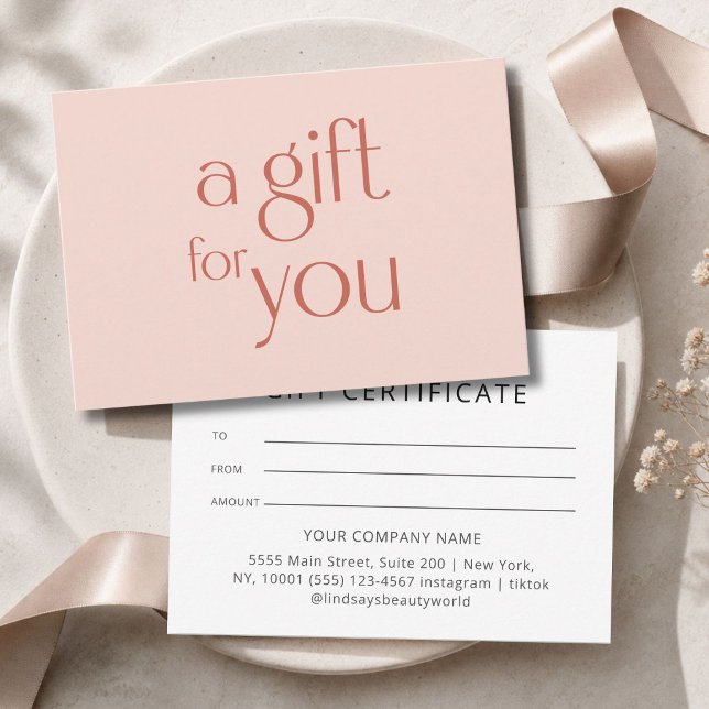 Moderne Blush-Beige-Geschenkgutschein (Modern Blush Beige Gift Certficate)