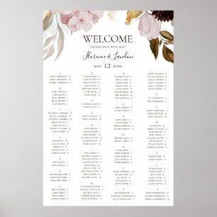 Moderne Blush Bloral   Alphabetische Sitztabelle Poster