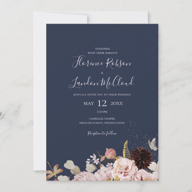 Moderne Blush Bloral | Einfache Hochzeit der Lässi Einladung (Vorderseite)