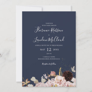Moderne Blush Bloral Einfache Hochzeit der Lässi Einladung