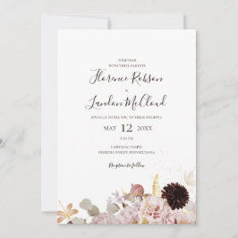 Moderne Blush Bloral | Einfache Lässige Hochzeit Einladung