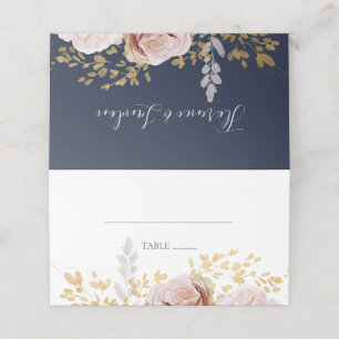 Moderne Blush Bloral Geflochtene Navy-Platzkarte Platzkarte