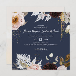 Moderne Blush Bloral   Hochzeit am Navy Square Einladung