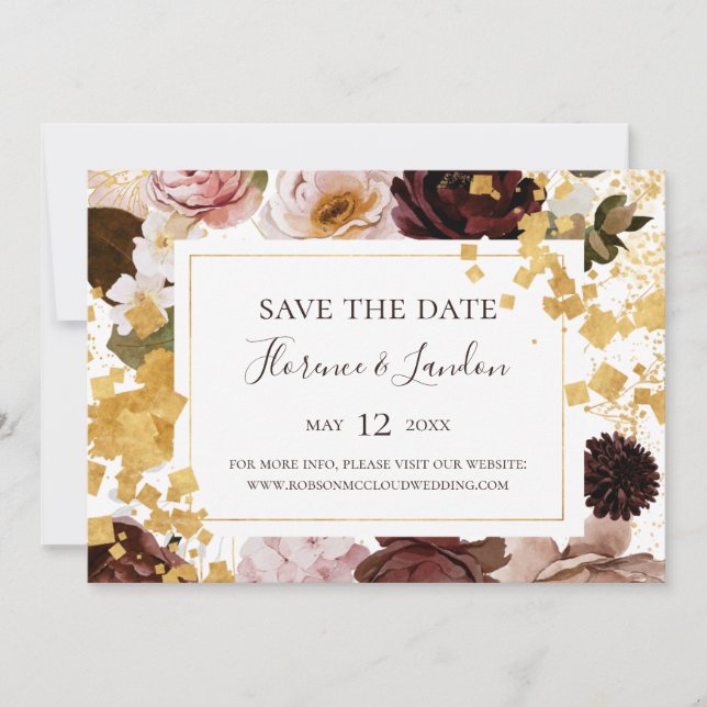 Moderne Blush Bloral | Horizontal Save the Date (Vorderseite)