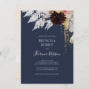 Moderne Blush Bloral   Navy Brunch and Bubbly Einladung